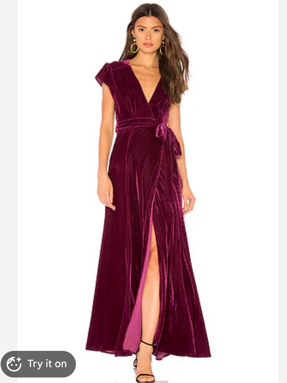 Tularosa Velvet Wrap Maxi Dress in Wine
